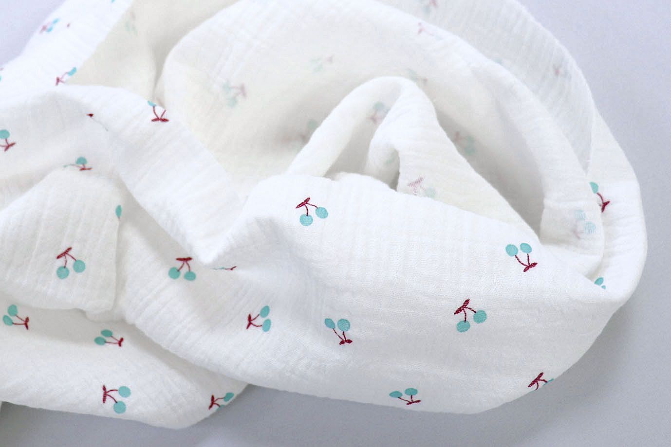 Муслин принт/ягоды бирюзовые на белом 1393-PY/D#2/C#2