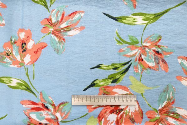 Лен БОХО принт/оранжевый на серо-голубом 4077-PY/D#10/C#1