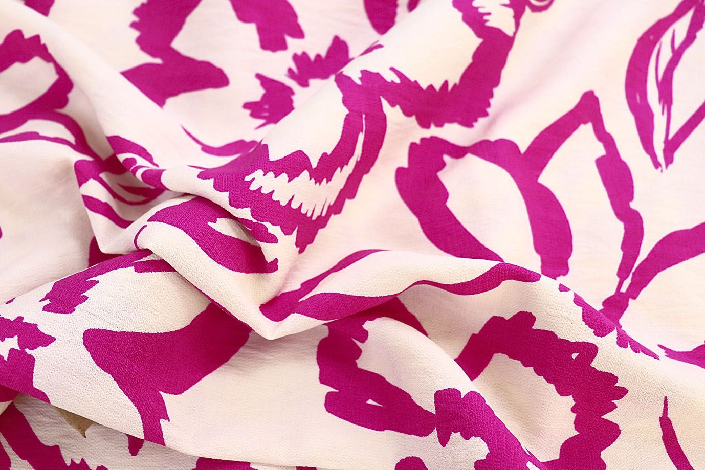 Лен БОХО принт/цветы малиновые на молочном 3857-PY/D#10/C#2