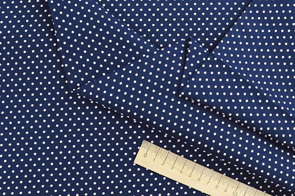 Хлопок "Поплин" стрейч принт/горох белый на темно-синем 3716-PY/D#2/C#4