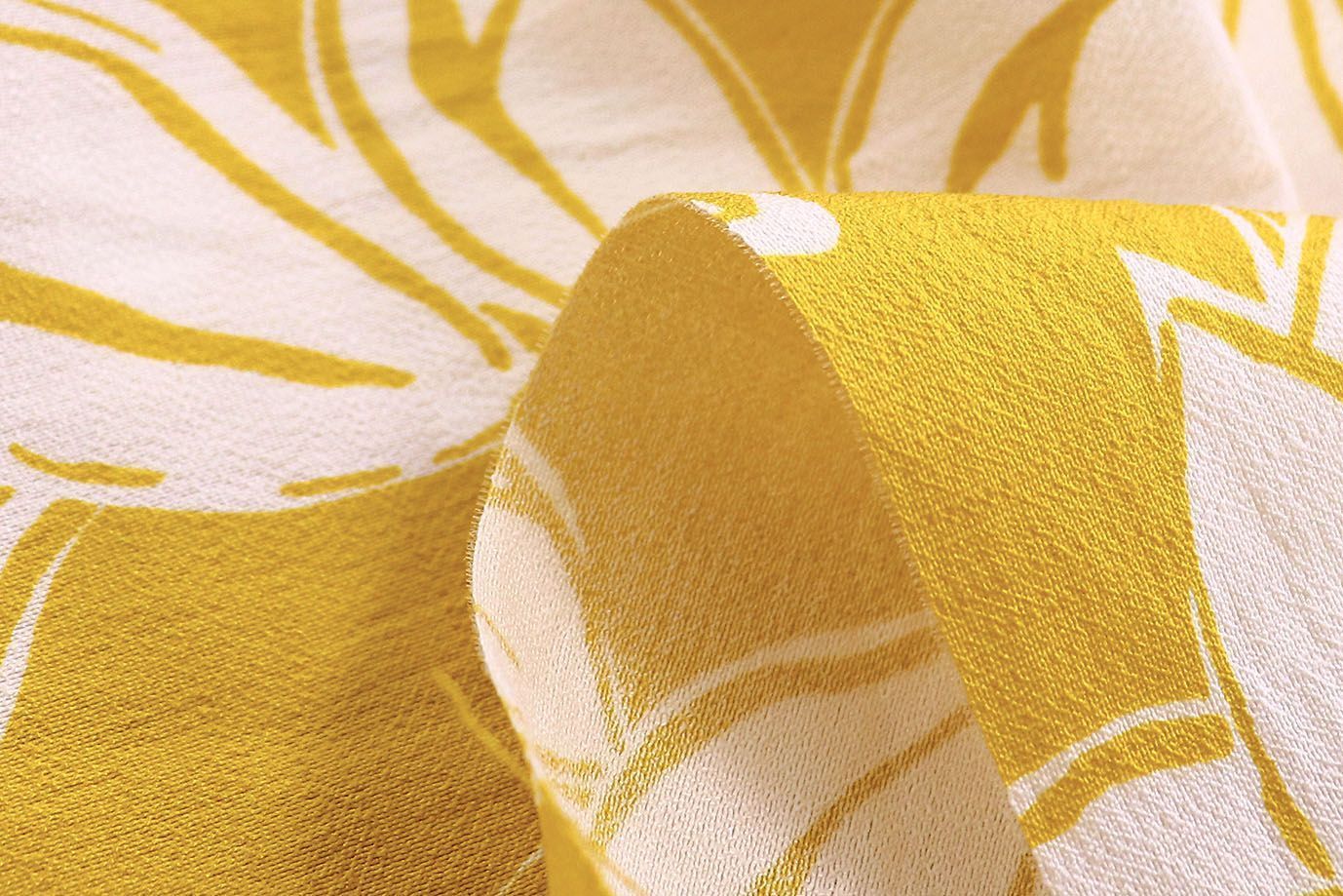 Лен БОХО принт/листья белые на желтом 3815-PY/D#1/C#3