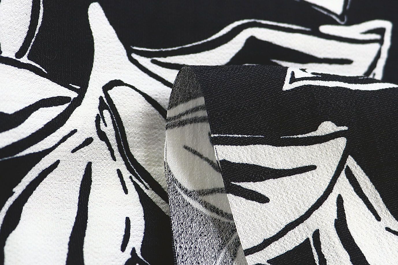 Лен БОХО принт/листья белые на черном 3815-PY/D#1/C#10