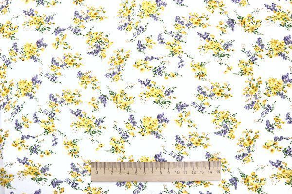 Шифон принт/цветы желто-фиолетовые на белом 3926-PY/D#1/C#3