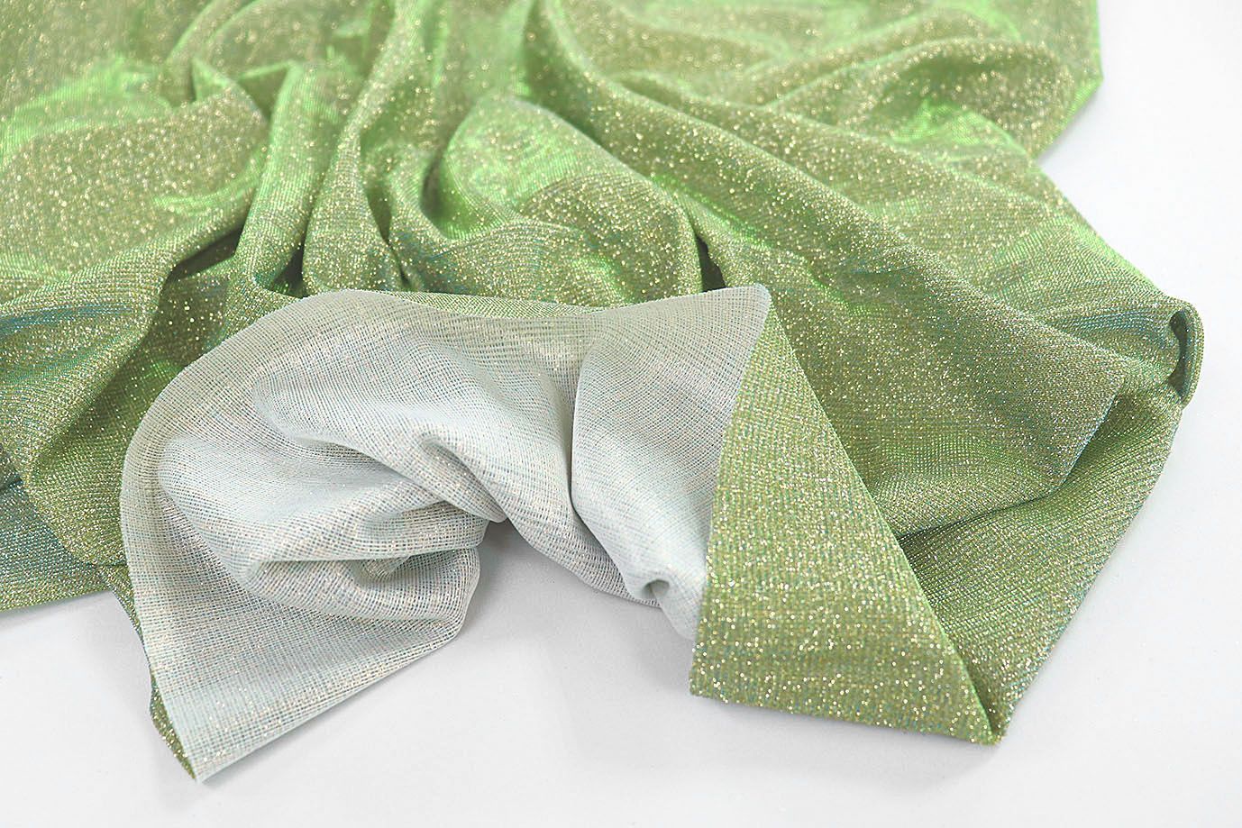 Трикотаж с люрексом на интерлоке/зеленый 1327-PY/C#7