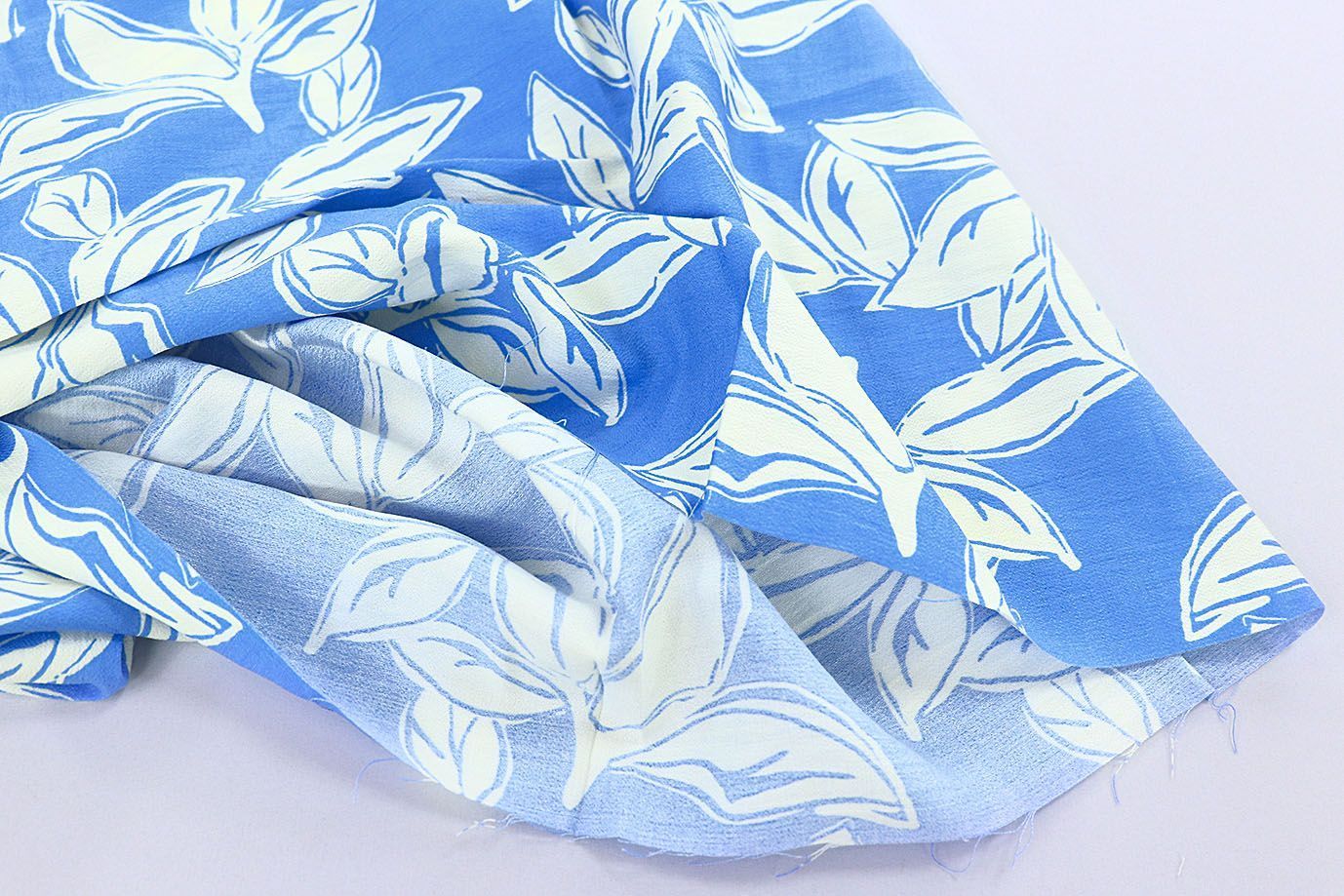 Лен БОХО принт/листья белые на синем 3815-PY/D#1/C#2