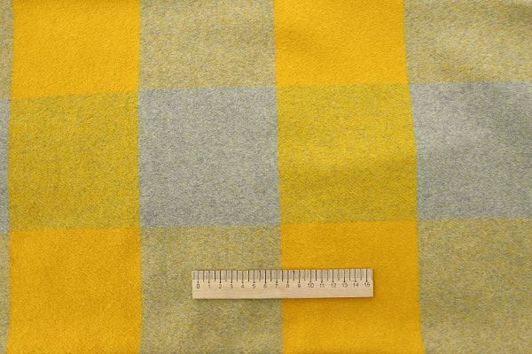 Пальтовая ткань "Микроворса" принт/клетка серо-желтая AP210301014/D#778-90135/C#2