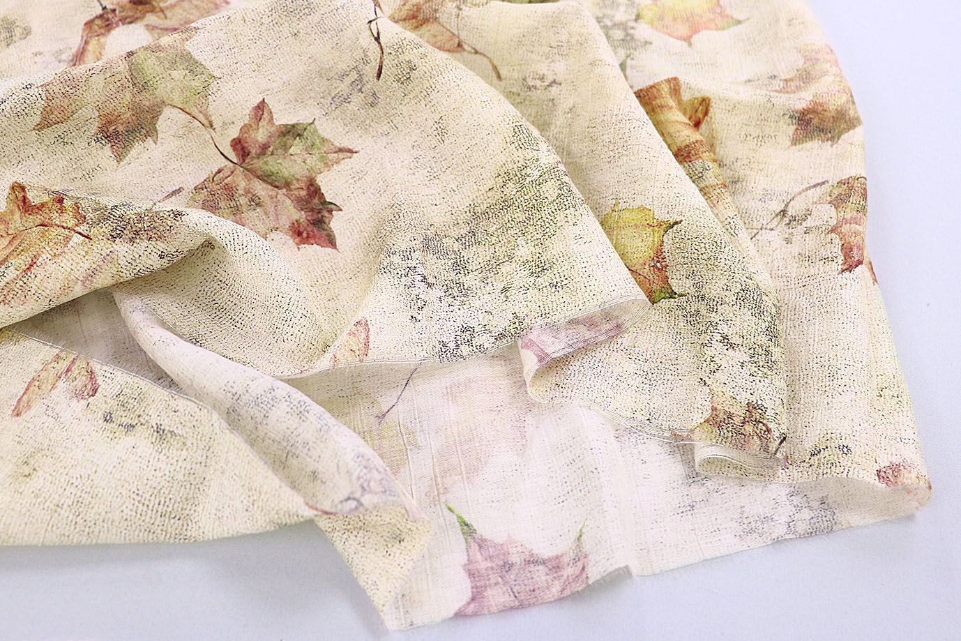 Лен "Медея" принт/листья оранжевые на молочном 3942-PY/D#6/C#1