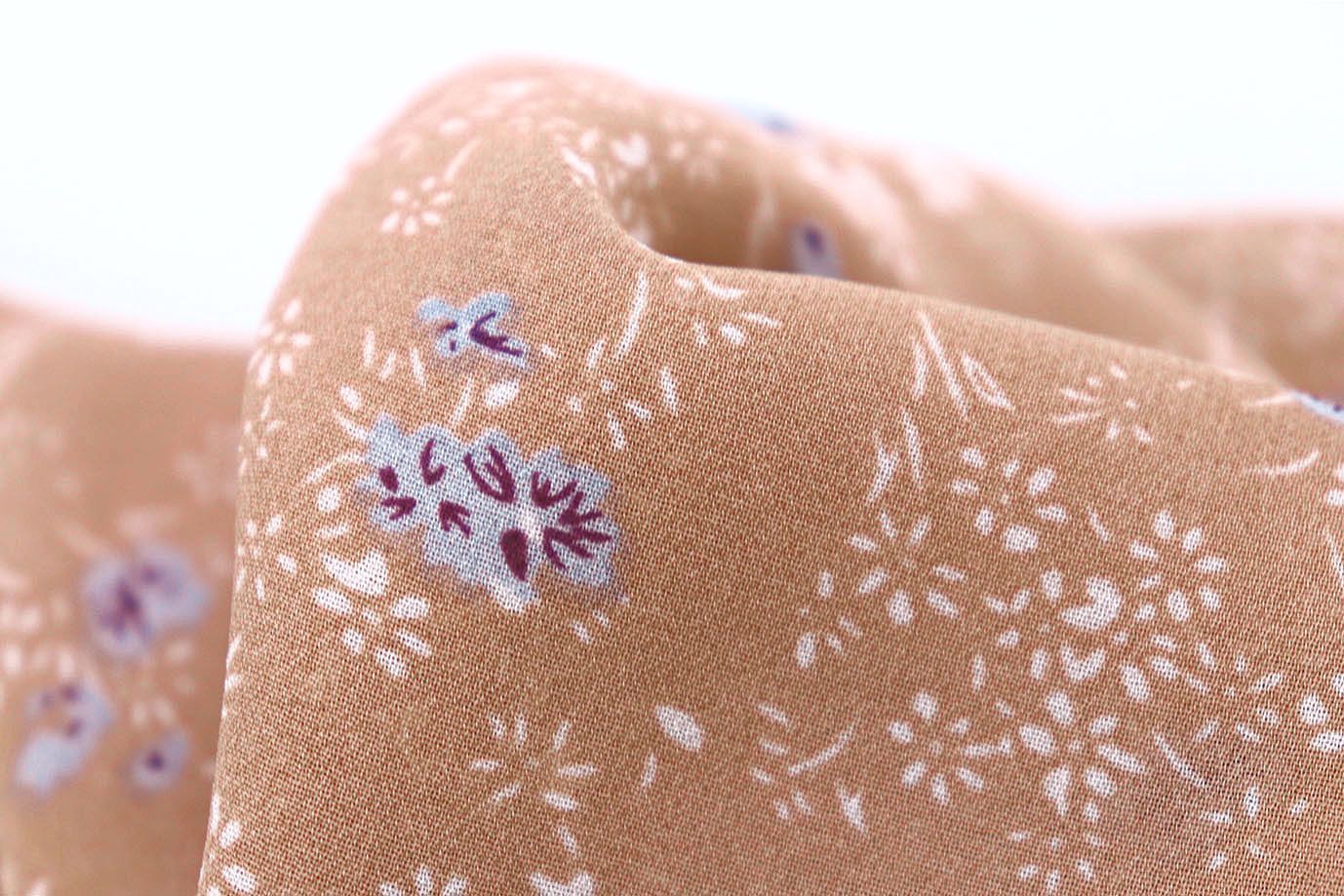 Шифон принт/цветы синие на светло-коричневом 3707-PY/D#18/C#5