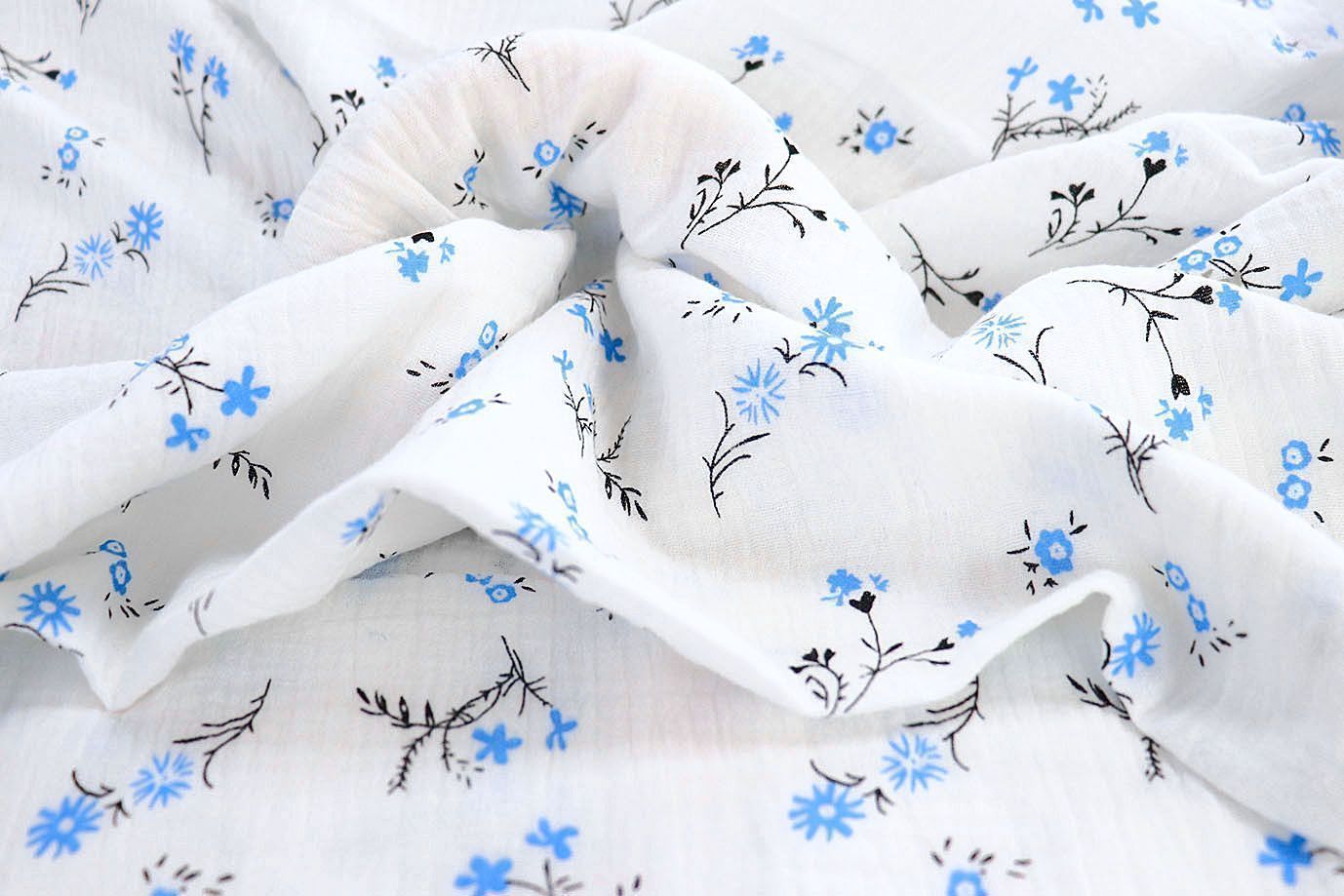 Муслин принт/цветы голубые на белом 1393-PY/D#1/C#1