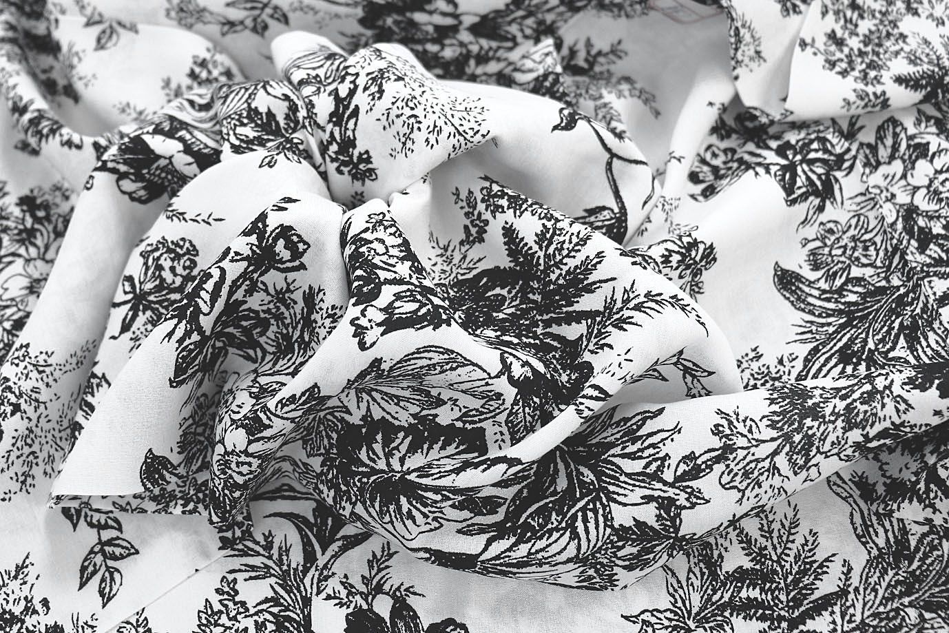 Штапель принт/цветы черные на белом 1374-PY/D#42/C#8
