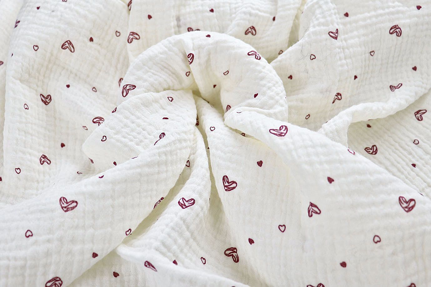 Муслин принт/сердечки бордовые на белом 4017-PY/D#1