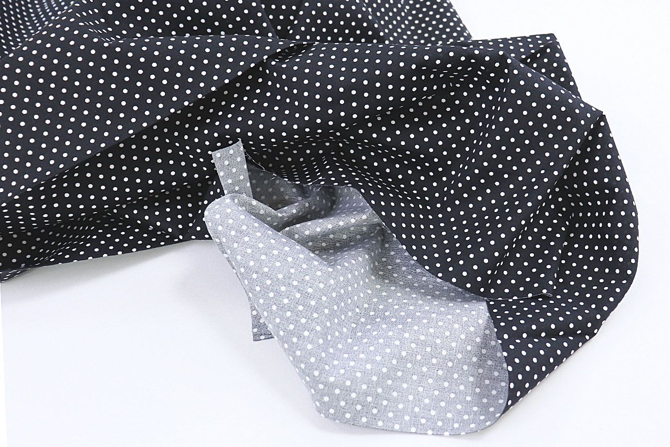 Хлопок "Поплин" стрейч принт/горох белый на черном 3716-PY/D#2/C#5