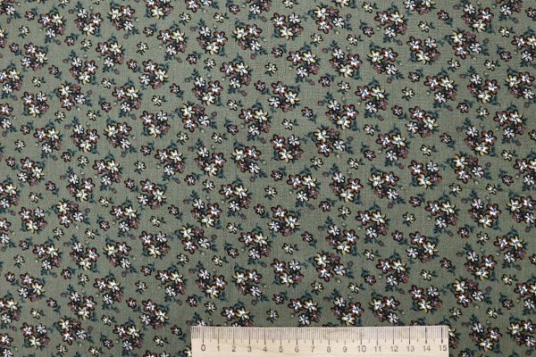 Штапель принт/цветы желто-коричневые на серо-зеленом 4203-PY/D#3/C#4