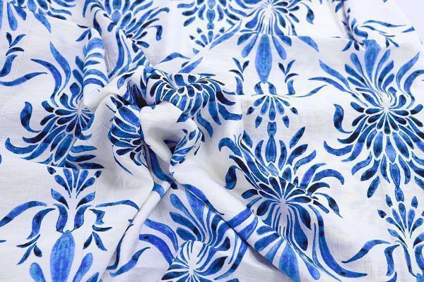 Лен N/R принт/синий на белом 3891-PY/D#1/C#1