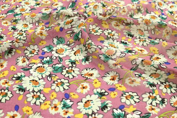 Шифон принт/цветы бело-желтые на розовом 2923-20-PY/D#10/C#3