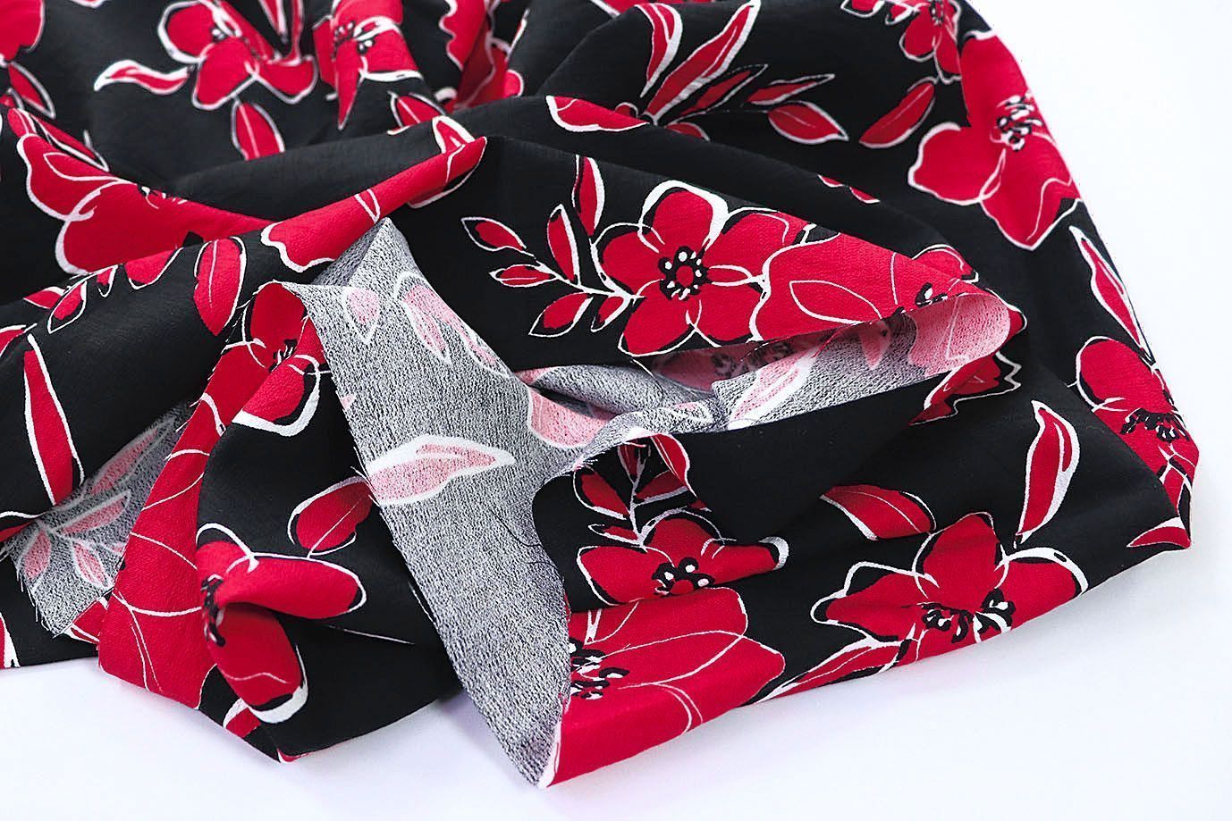 Лен БОХО принт/цветы алые на черном 3383-PY/D#9768-203/C#1