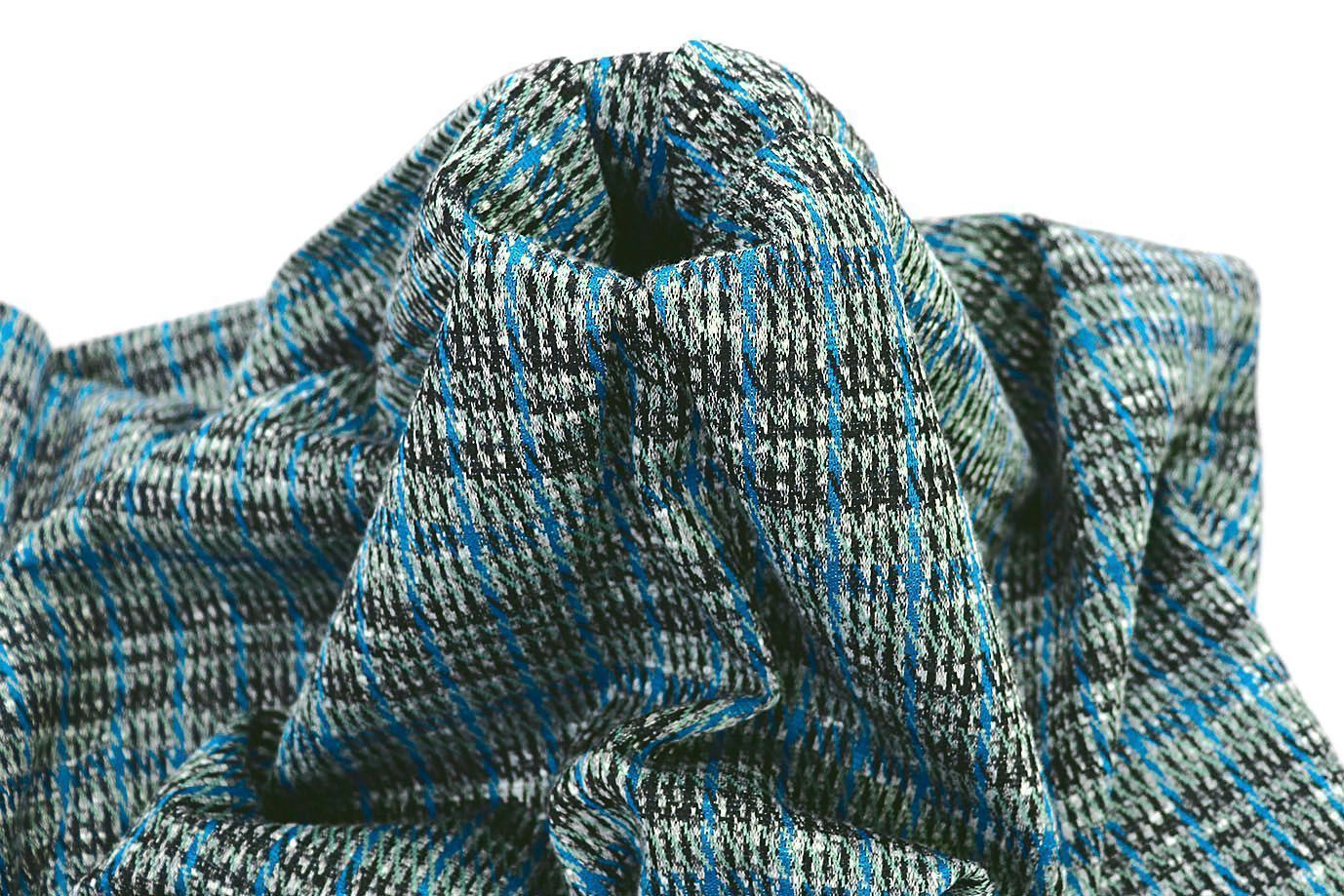 Трикотаж жаккард принт/клетка сине-зеленая 3257-22-PY/D#13/C#4