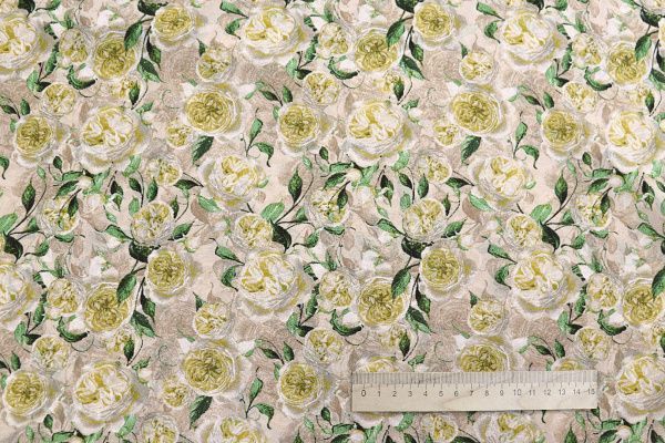 Шифон принт/розы желтые на бежевом 4247-PY/D#1/C#3