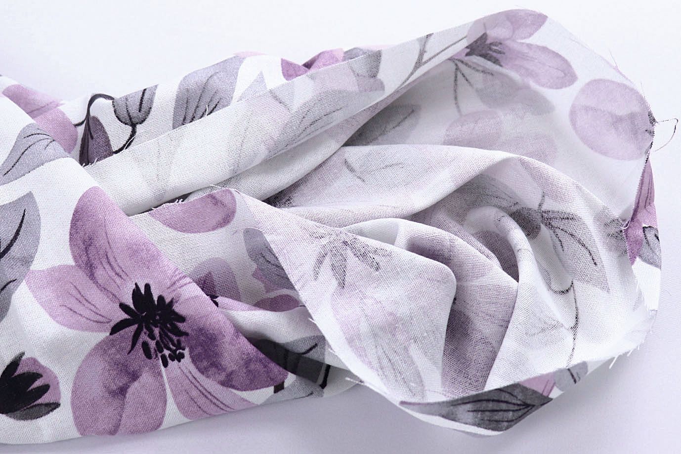 Лен принт/цветы серо-фиолетовые на белом 4076-PY/D#25/C#1