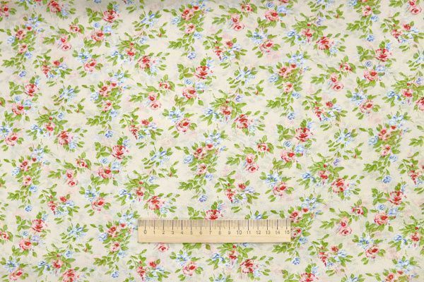 Шифон креп принт/цветы красно-голубые на молочном 3618-PY/D#2/C#2