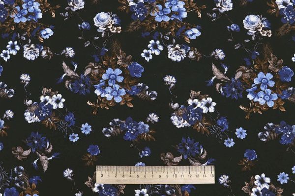 Штапель принт/цветы сине-коричневые на черном 4205-PY/D#9/C#2