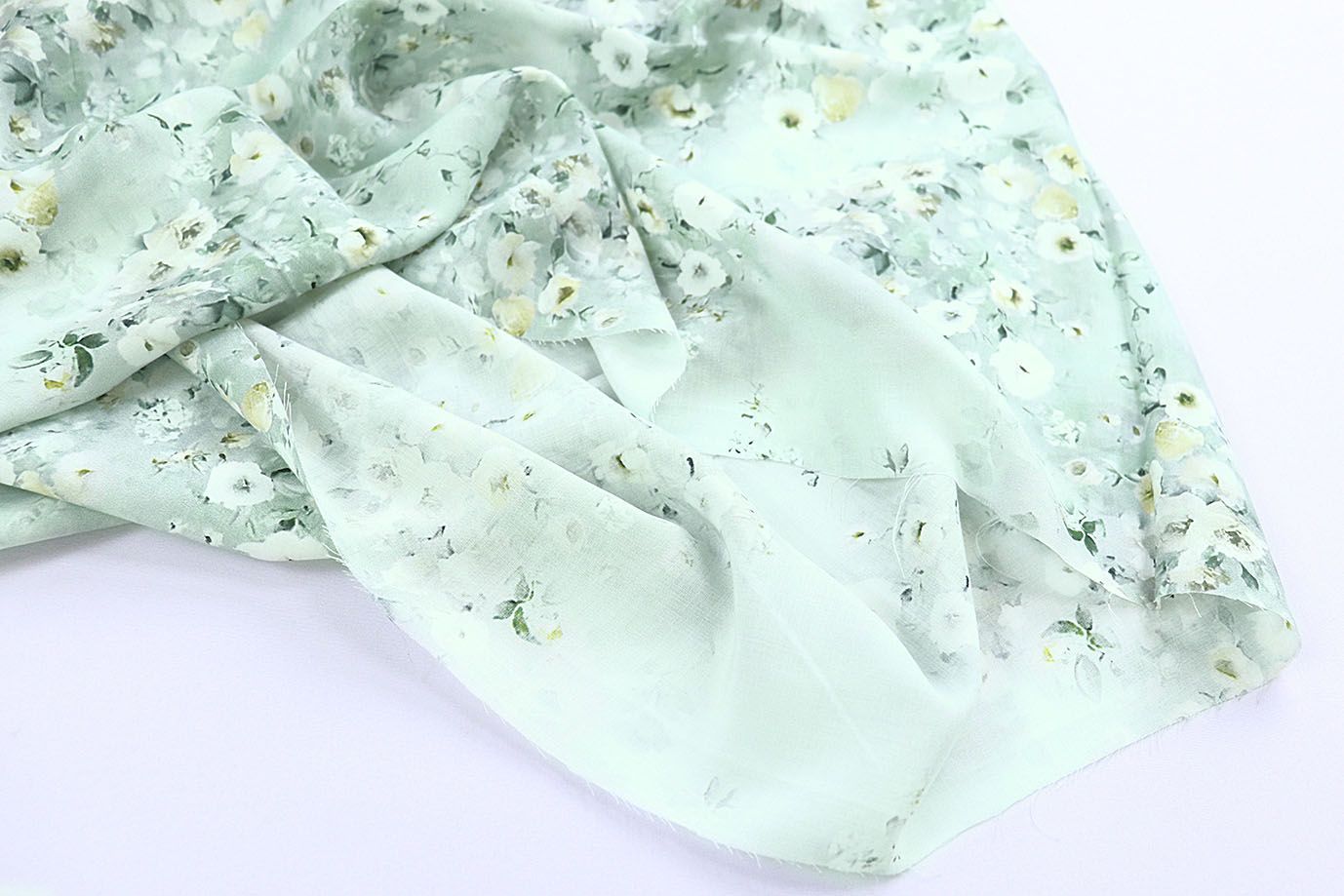 Штапель принт/цветы белые на зеленом 4244-PY/D#4/C#1