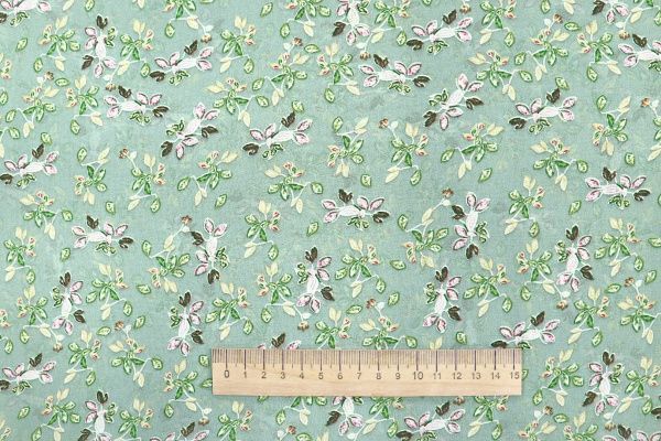 Шифон принт/цветы зелено-желтые на мятном 3707-PY/D#13/C#3