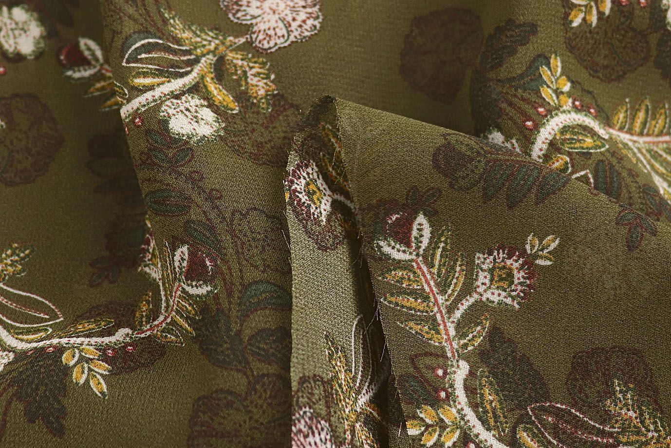 Шифон принт/цветы бежево-оранжевые на зеленом 4247-PY/D#3/C#3