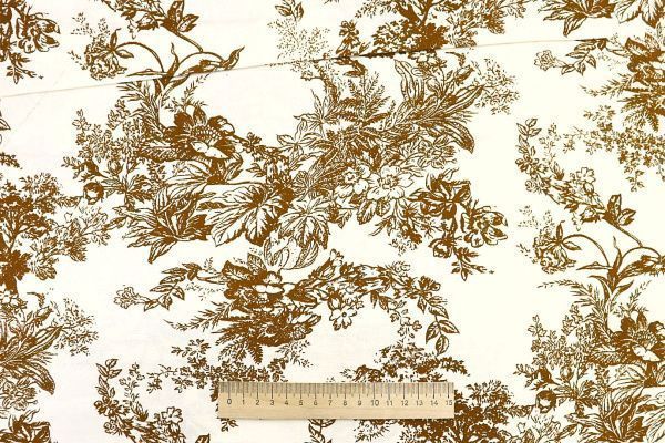 Штапель принт/цветы коричневые на молочном 1374-PY/D#42/C#2