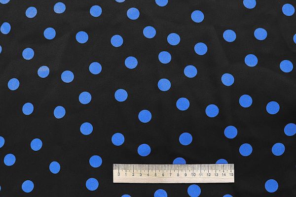 Сатин "Мадонна" стрейч принт/горох синий на черном 4034-PY/D#2/C#5