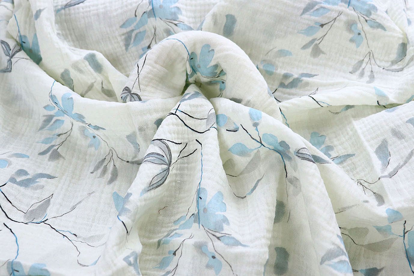 Муслин принт/цветы серо-голубые на молочном 4082-PY/D#2/C#1