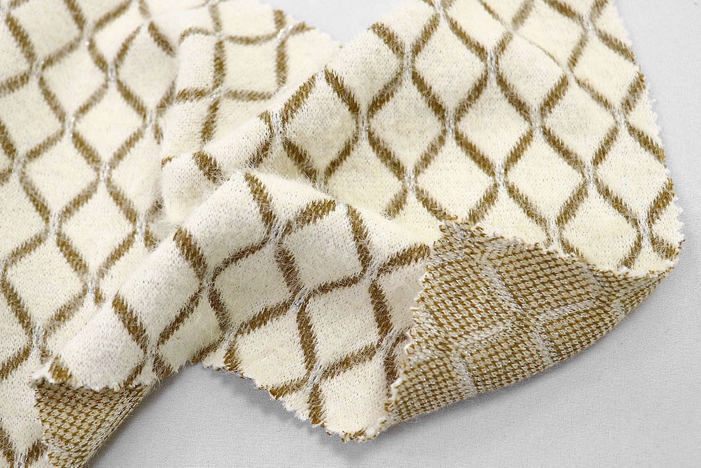 Трикотаж жаккард с люрексом принт/горчичный на молочном 3976-PY/D#2/C#1