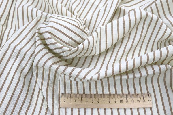 Хлопок жатый принт/полоска светло-коричневая на белом 4170-PY/C#3