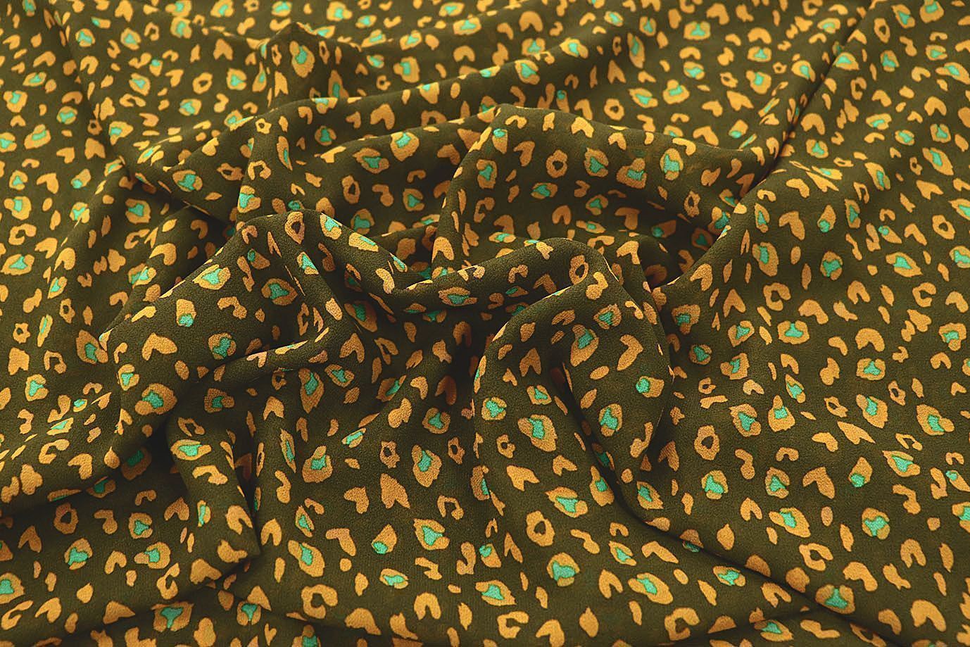 Шифон принт/пятна горчично-мятные на болотном 3391-PY/D#9769-93/C#2