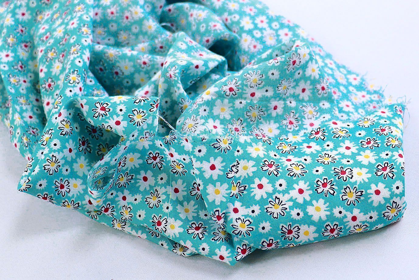 Штапель принт/цветы белые на бирюзовом 1374-PY/D#49/C#5