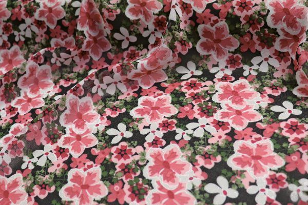 Шифон принт/цветы розовые на черном 2923-20-PY/D#17/C#1