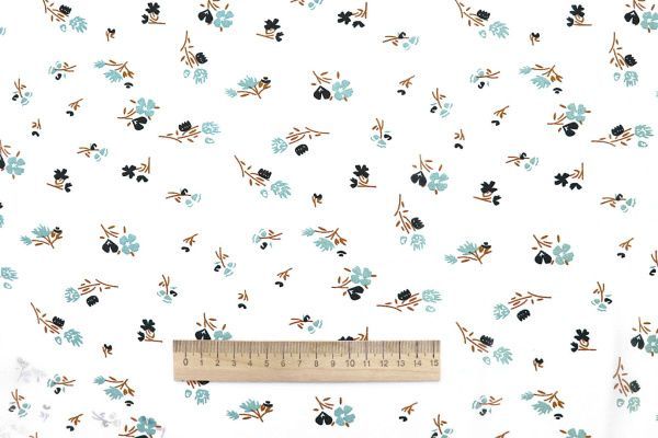 Шифон принт/цветы черно-мятные на белом 3873-PY/D#1/C#1