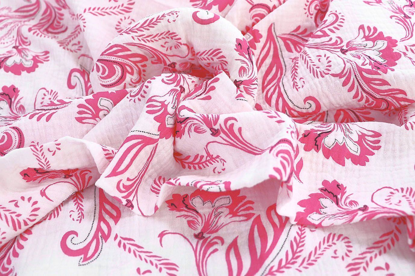 Муслин принт/цветы малиновые на белом 1393-PY/D#4/C#2