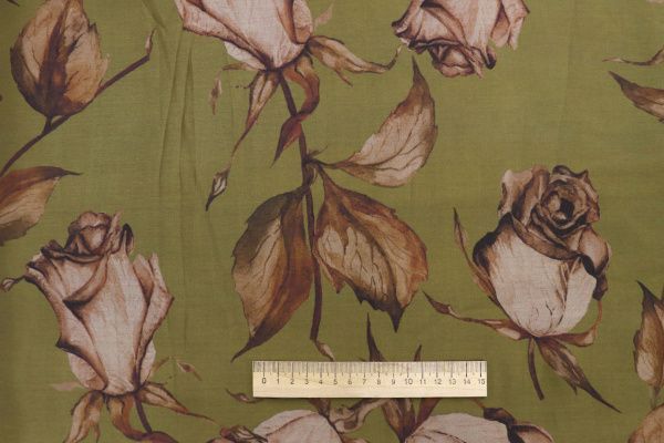 Сатин "Морокко" принт/цветы коричневые на зеленом 3888-PY/D#9/C#5