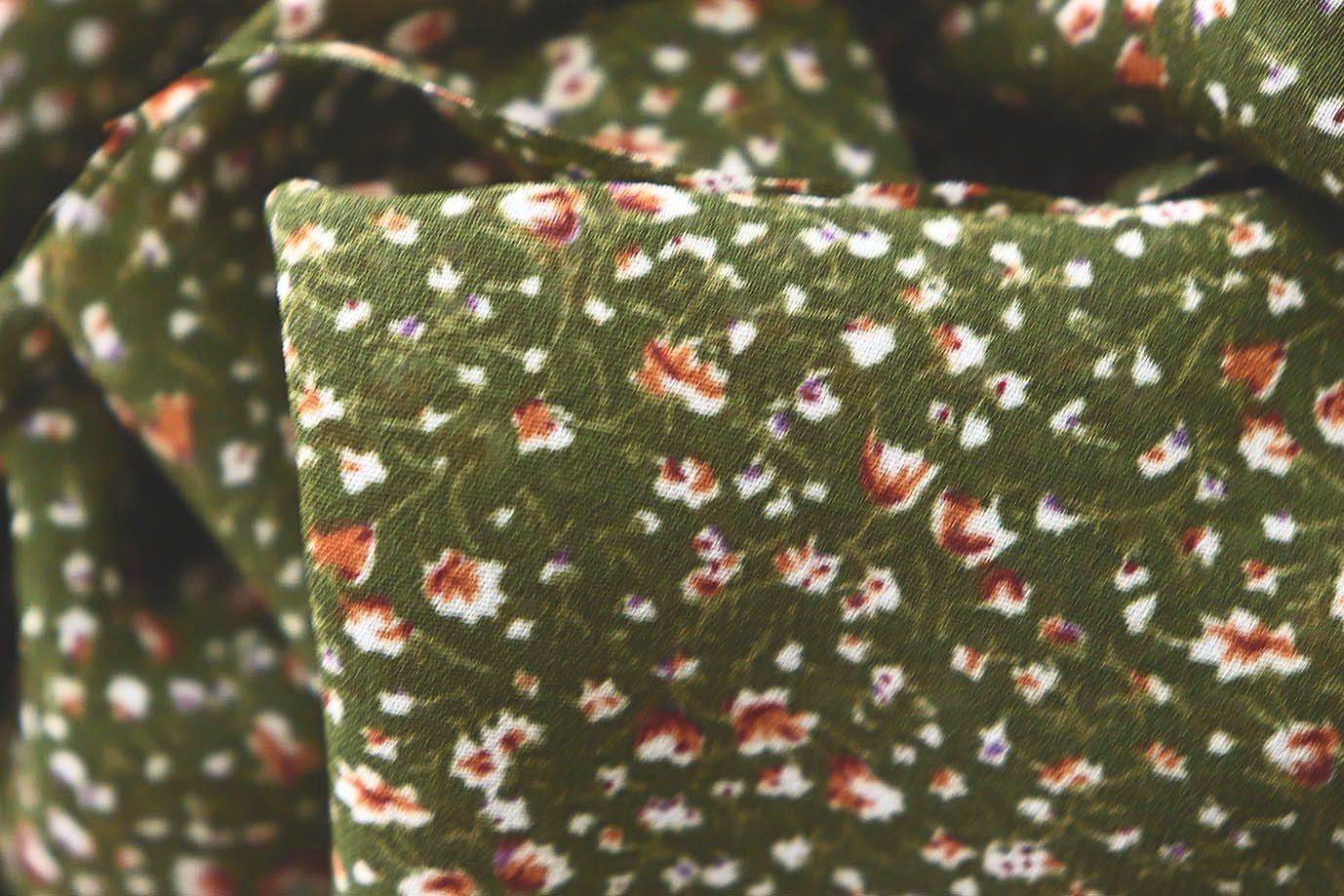 Шифон принт/цветы коричневые на темно-зеленом 3707-PY/D#4/C#3