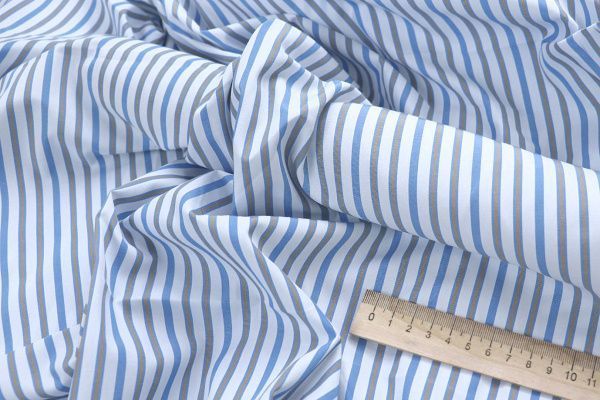 Рубашечная ткань принт/полоска сине-серая на белом 4153-PY/D#4/C#1