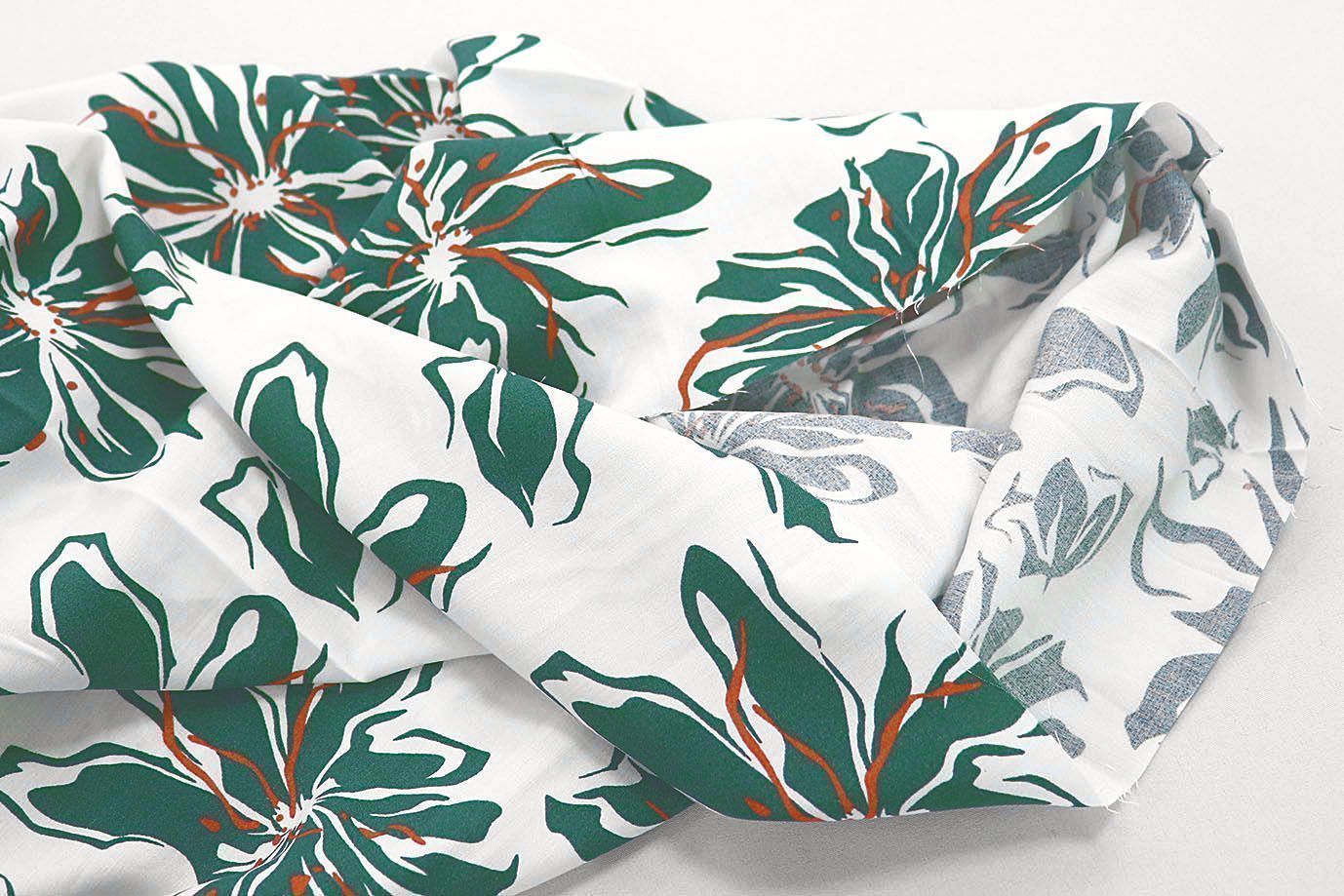 Штапель принт/цветы зеленые на белом 3858-PY/D#9/C#1