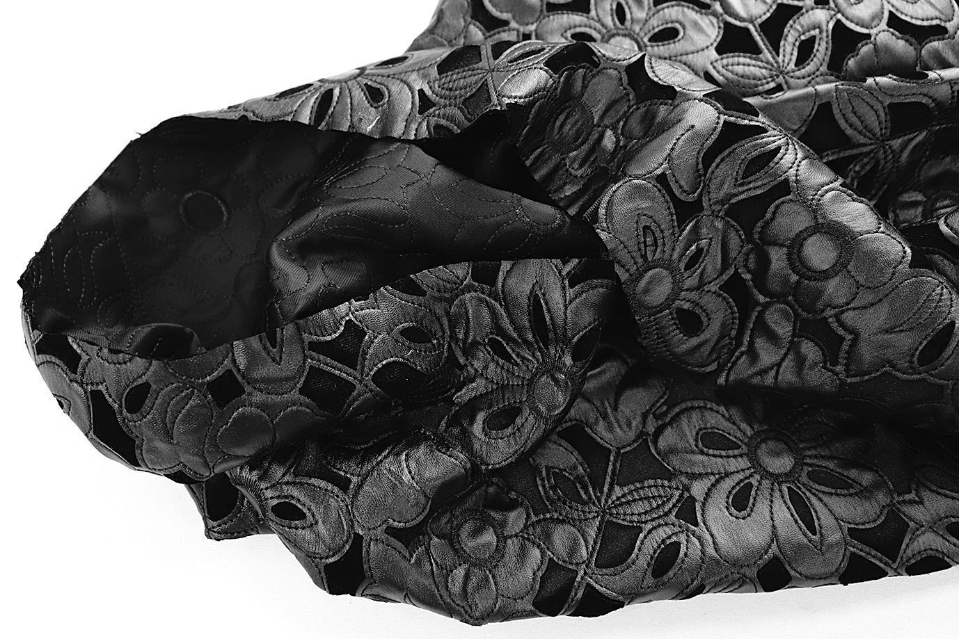 Велюр с вышивкой кожей/черный 4048-PY/D#2/C#1