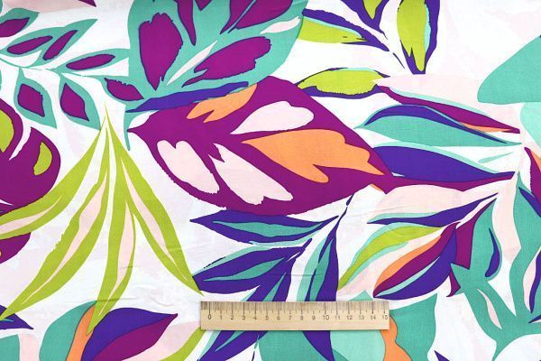 Штапель принт/листья на белом 3858-PY/D#19/C#1