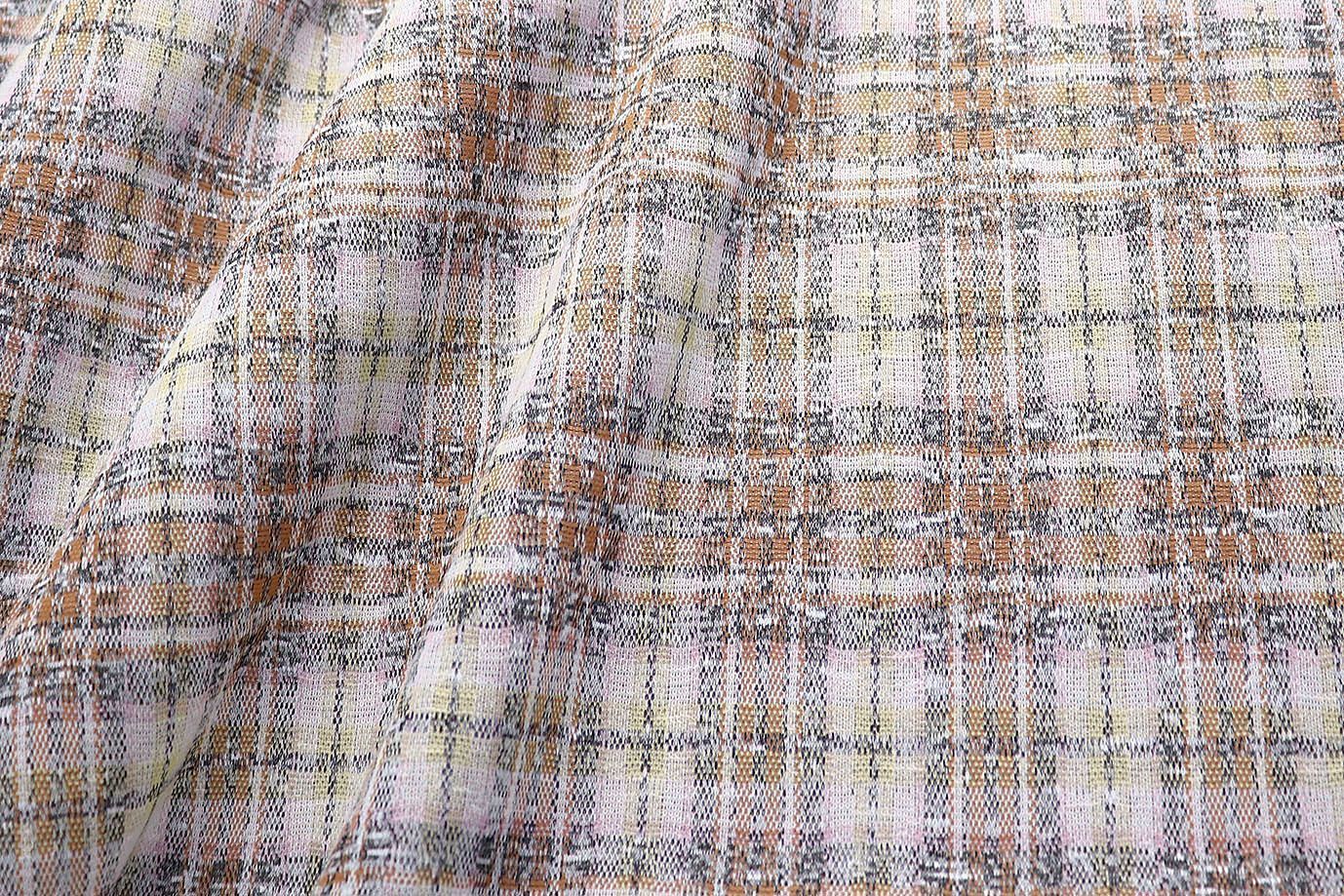 Трикотаж жаккард принт/клетка бежево-белый 3257-22-PY/D#11/C#4