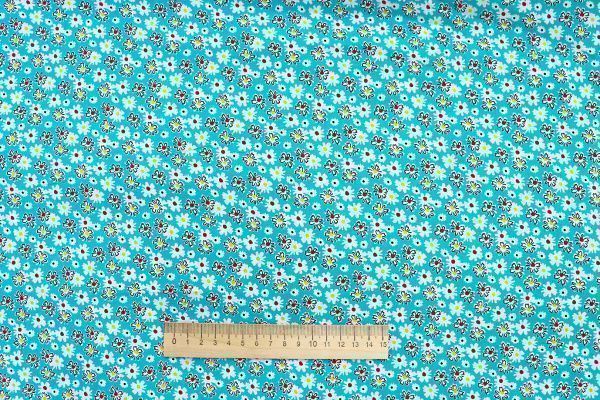 Штапель принт/цветы белые на бирюзовом 1374-PY/D#49/C#5