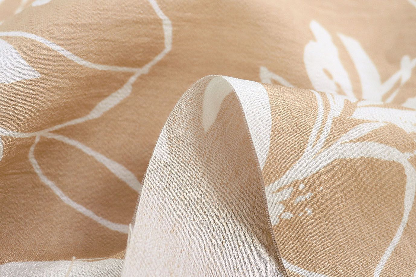 Лен БОХО принт/цветы белые на персиковом 3815-PY/D#2/C#5