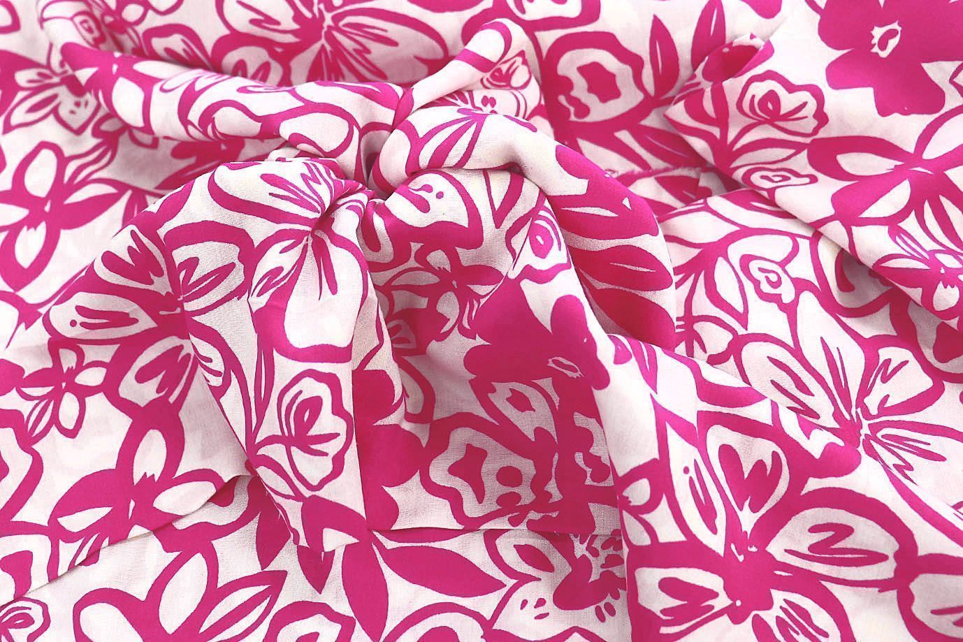 Штапель принт/цветы малиновые на белом 1374-PY/D#29/C#5