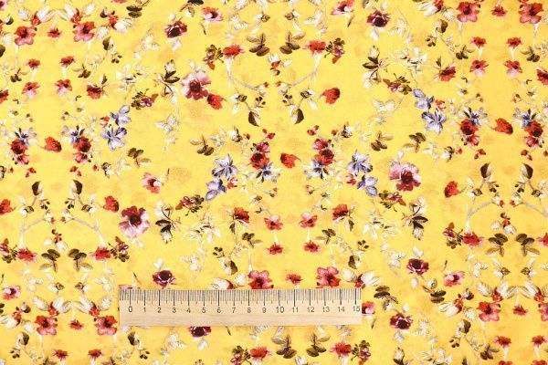 Шифон принт/цветы красно-фиолетовые на желтом 3707-PY/D#49/C#2