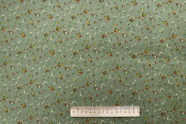 Штапель принт/цветы оранжевые на серо-зеленом 1443-PY/D#6/C#5